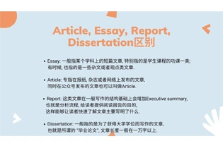 文章类型：Article, Essay, Report, Dissertation的不同